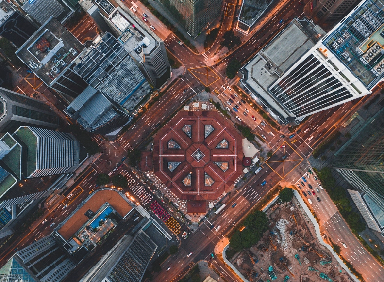 Bird eye view of Singapore Downtown area.